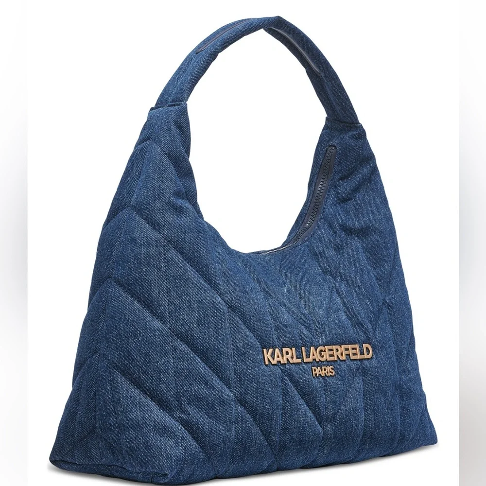 KARL LAGERFELD PARIS Voyage Quilted Denim Hobo Bag NWT $198